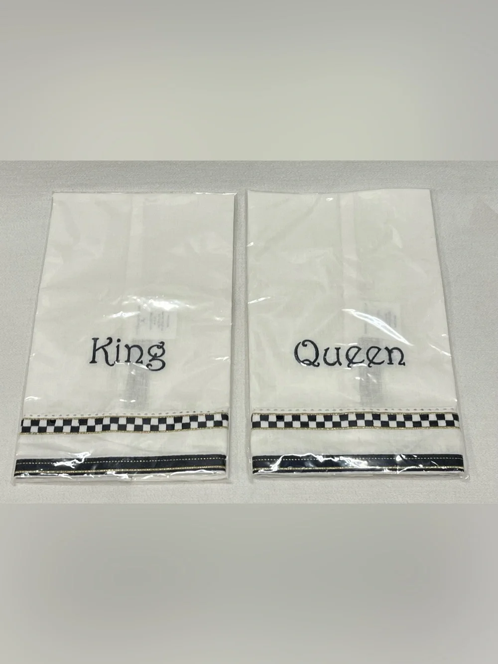 New - Mackenzie Childs KING / QUEEN / MRS / MR cotton/linen guest towel bundle